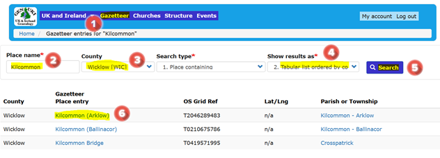 Selecting a Gazetteer Entry