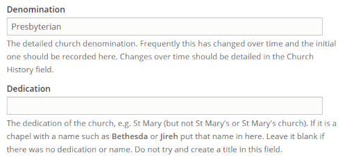 Adding Church Denomination and Dedication