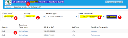 Gazetteer search form